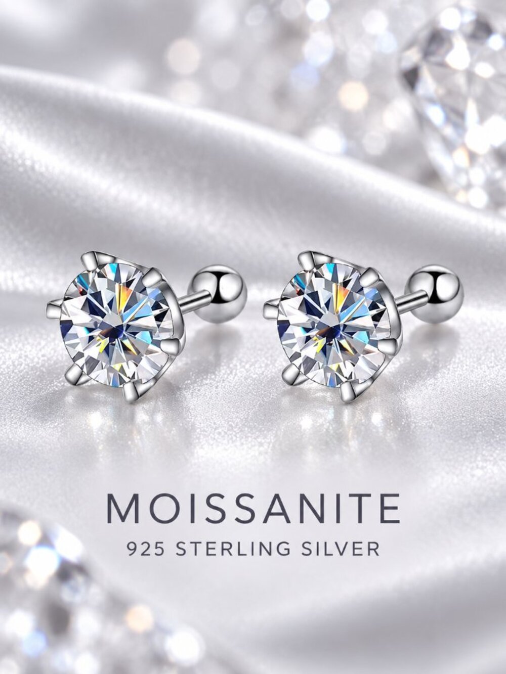 Moissanite Stud Earrings 925 Silver 3.5mm or 4mm GRA